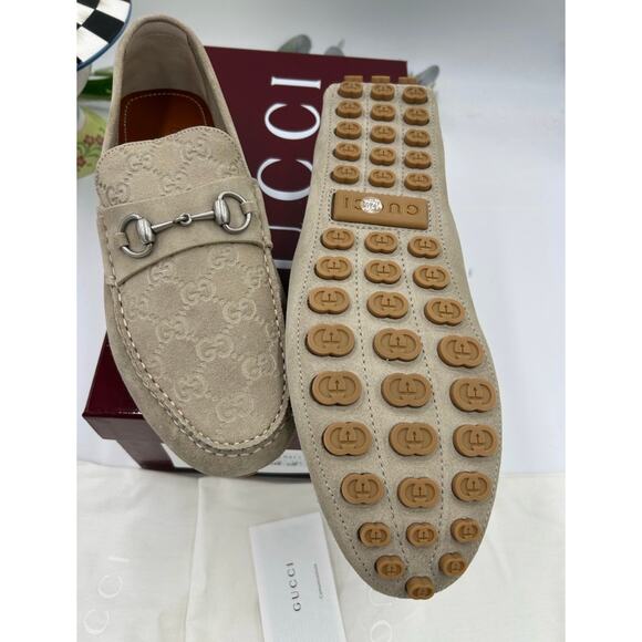 Men\'s Gucci suede GG embossed loafers size 12.5 fits 13 US made in Italy main image 14